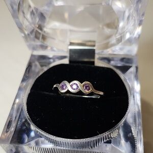 Silver 925 Women's Purple Stone Wave Ring Size 5